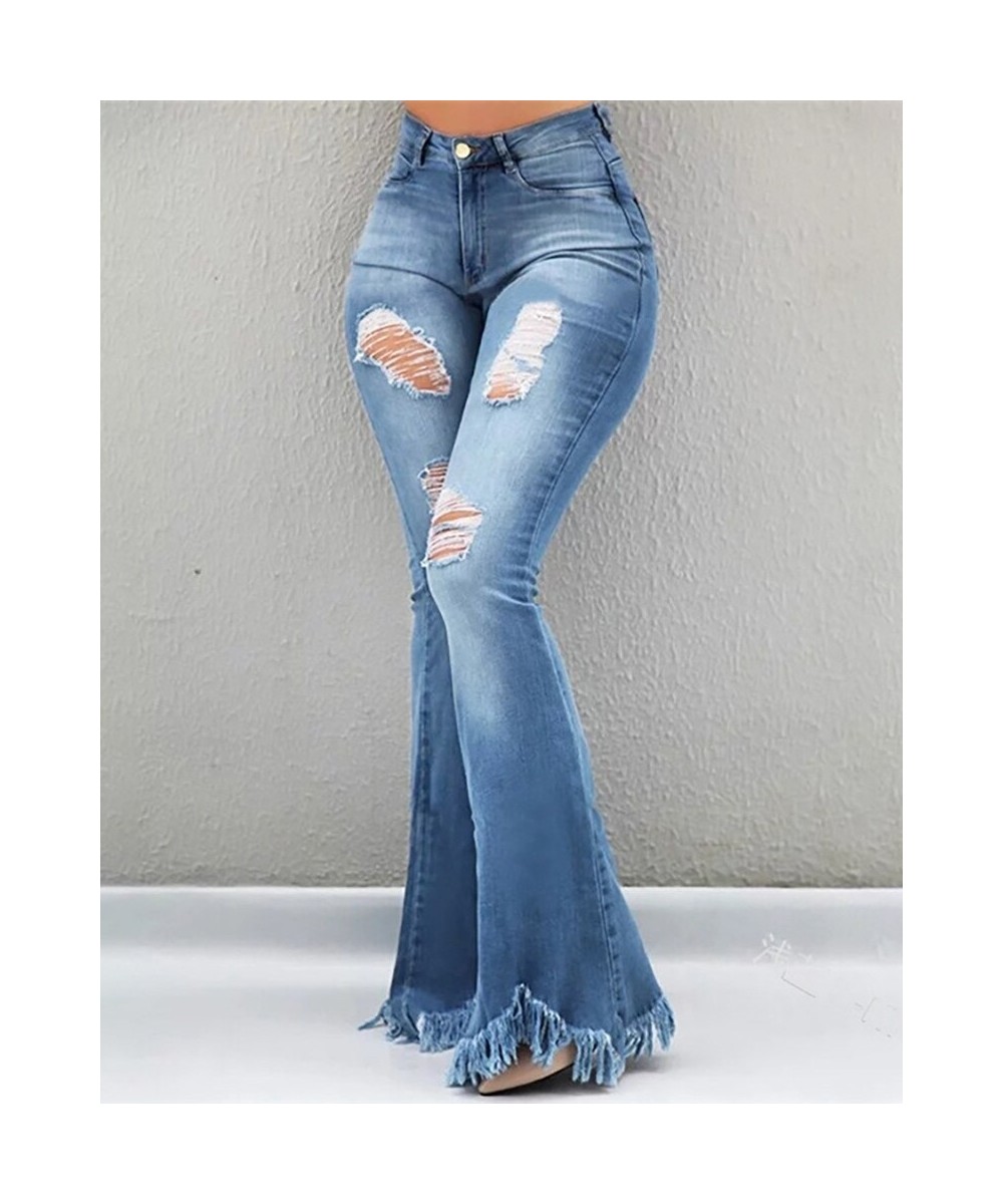 High Waist Bell-Bottom Distressed Tassel Jeans Women Flare Spring Summer Denim Pants Sexy Ripped $53.88 - Jeans