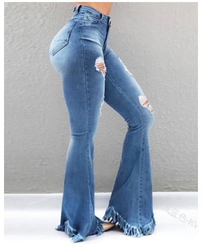 High Waist Bell-Bottom Distressed Tassel Jeans Women Flare Spring Summer Denim Pants Sexy Ripped $53.88 - Jeans