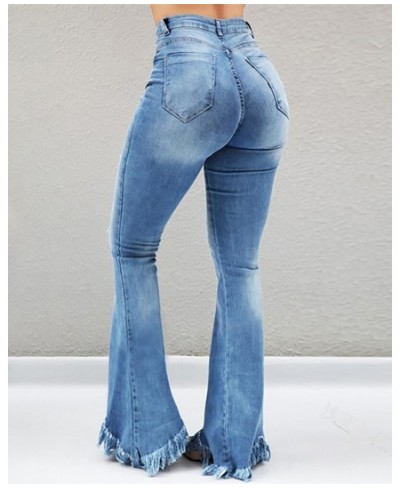 High Waist Bell-Bottom Distressed Tassel Jeans Women Flare Spring Summer Denim Pants Sexy Ripped $53.88 - Jeans