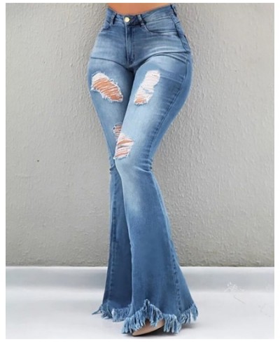 High Waist Bell-Bottom Distressed Tassel Jeans Women Flare Spring Summer Denim Pants Sexy Ripped $53.88 - Jeans