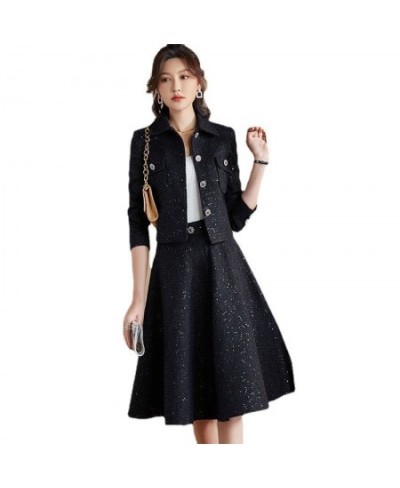 Tweed Blazer Skirts Suits Women Two Piece Set 2023 New Spring Autumn Jacket with A-line Knee Length Skirt Female Two-Piece Se...