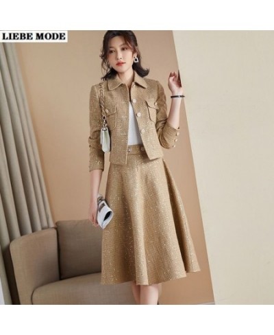 Tweed Blazer Skirts Suits Women Two Piece Set 2023 New Spring Autumn Jacket with A-line Knee Length Skirt Female Two-Piece Se...