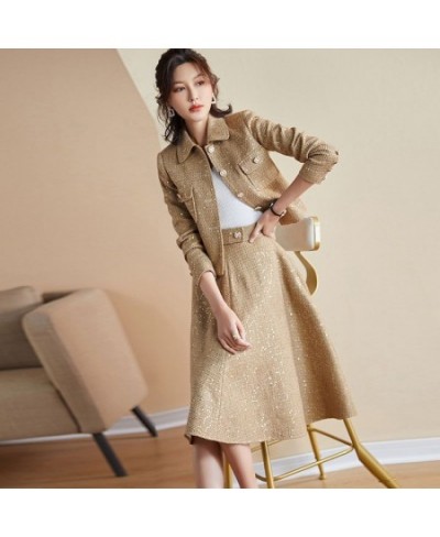 Tweed Blazer Skirts Suits Women Two Piece Set 2023 New Spring Autumn Jacket with A-line Knee Length Skirt Female Two-Piece Se...