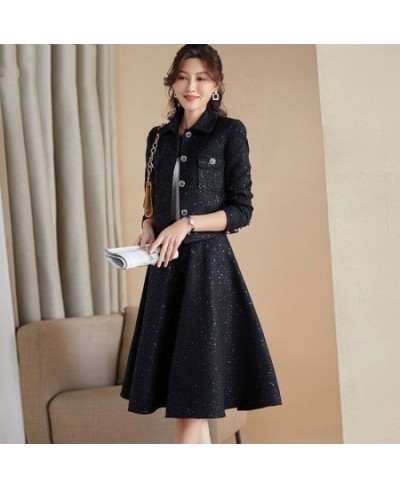 Tweed Blazer Skirts Suits Women Two Piece Set 2023 New Spring Autumn Jacket with A-line Knee Length Skirt Female Two-Piece Se...