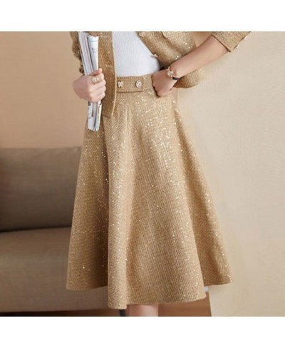 Tweed Blazer Skirts Suits Women Two Piece Set 2023 New Spring Autumn Jacket with A-line Knee Length Skirt Female Two-Piece Se...