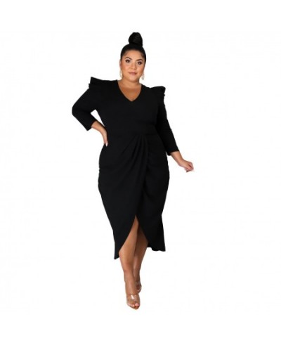 Factory Price European and American Oversize Dress V-neck Irregular Dress Long Sleeve Solid Split plus size Dress $52.72 - Pl...