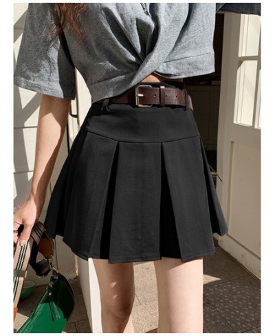 High Waist Women Skirt Summer Harajuku Solid Casual Mini Short Skirt Ladies Vintage Slim A-Line Pleated Skirts Belt Female $3...