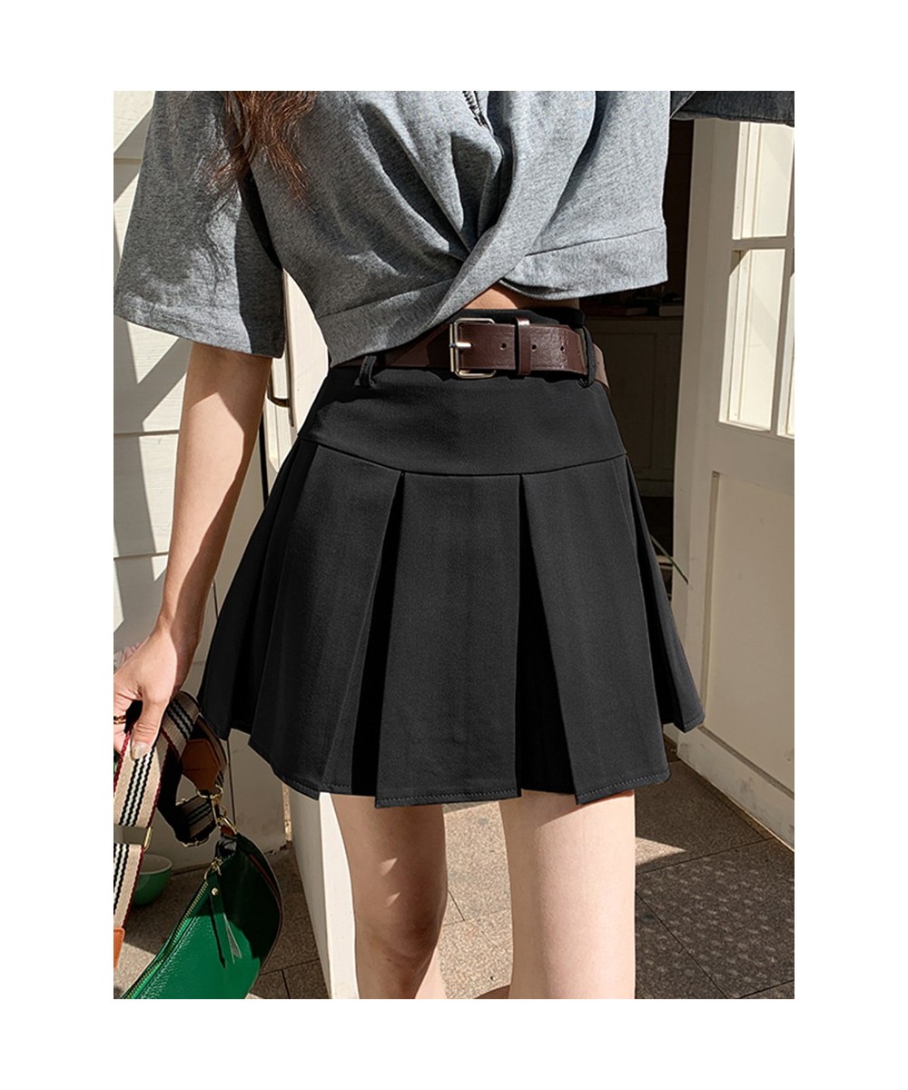 High Waist Women Skirt Summer Harajuku Solid Casual Mini Short Skirt Ladies Vintage Slim A-Line Pleated Skirts Belt Female $3...