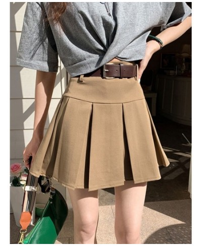 High Waist Women Skirt Summer Harajuku Solid Casual Mini Short Skirt Ladies Vintage Slim A-Line Pleated Skirts Belt Female $3...