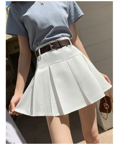 High Waist Women Skirt Summer Harajuku Solid Casual Mini Short Skirt Ladies Vintage Slim A-Line Pleated Skirts Belt Female $3...