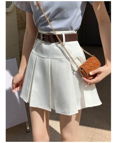 High Waist Women Skirt Summer Harajuku Solid Casual Mini Short Skirt Ladies Vintage Slim A-Line Pleated Skirts Belt Female $3...