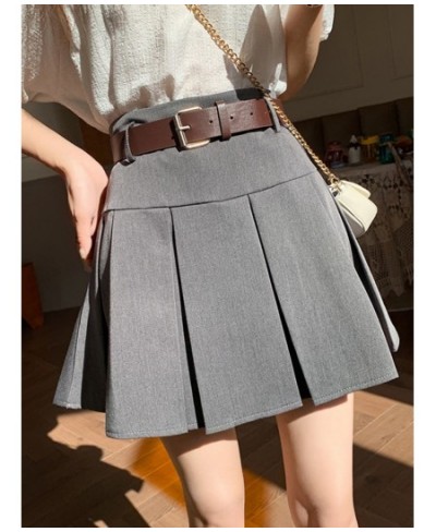 High Waist Women Skirt Summer Harajuku Solid Casual Mini Short Skirt Ladies Vintage Slim A-Line Pleated Skirts Belt Female $3...