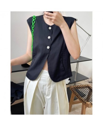 2022 Summer Ins Vintage Fashion Suit Vest Women Loose Silhouette Waistless Folded Sleeveless Blazer Female $58.67 - Suits & Sets