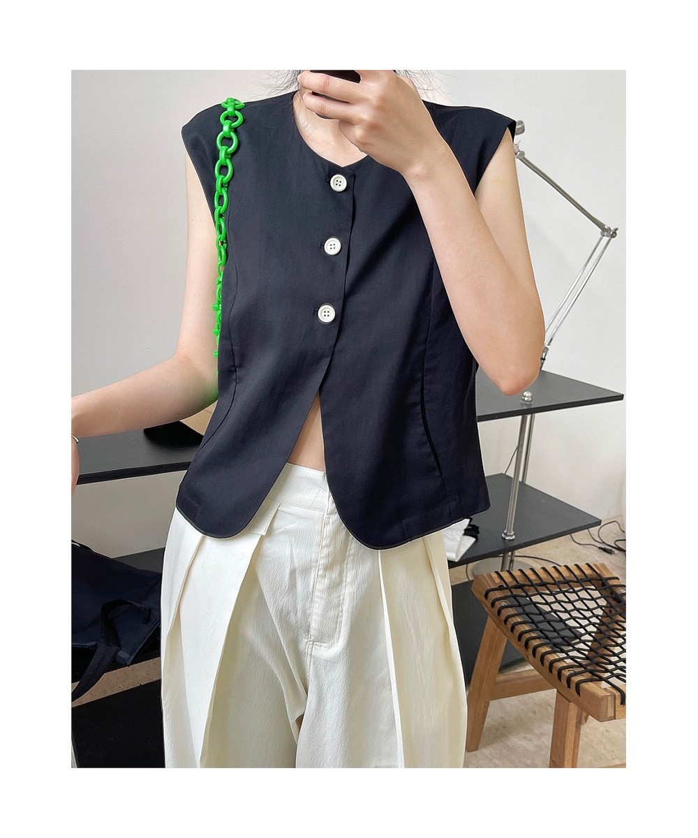 2022 Summer Ins Vintage Fashion Suit Vest Women Loose Silhouette Waistless Folded Sleeveless Blazer Female $58.67 - Suits & Sets