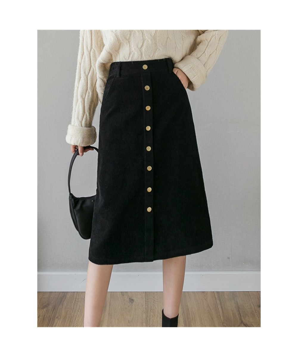 Autumn Winter Corduroy A-Line Skirts 2022 New Single Breasted Vintage High Waist Skater Midi Skirts Pockets Female $50.93 - S...