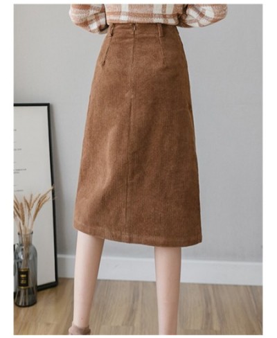 Autumn Winter Corduroy A-Line Skirts 2022 New Single Breasted Vintage High Waist Skater Midi Skirts Pockets Female $50.93 - S...