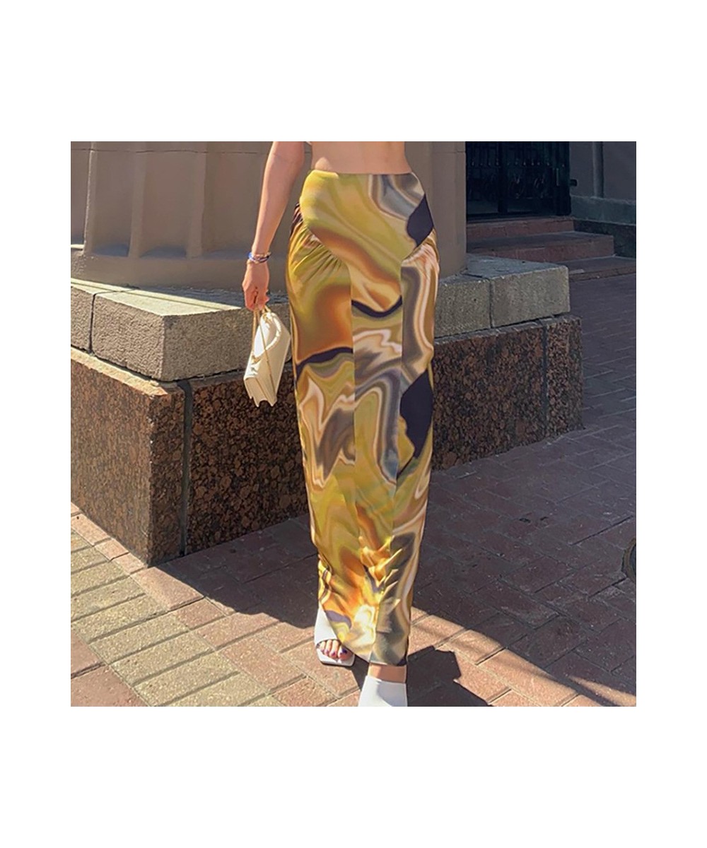 Yellow Pencil Skirt Women Y2k Fashion Long Skirts Streetwear Outfits Summer Printed Vintage Clothes High Waist Skirts for Wom...