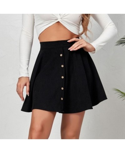 Autumn Winter Corduroy Skirt Women Fashion High Waist Single Breasting Streetwear Casual A-line Skirts 2022 $32.17 - Skirts