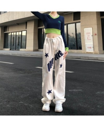 American print star letter jeans female ins high street all-match high waist loose straight wide leg Y2K casual trousers $49....