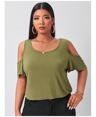 Plus Size Cold Shoulder Elegant Summer Top Women Short Flare Sleeve Off-shoulder Casual Blouse Large Size T-shirt Tee 7XL 8XL...