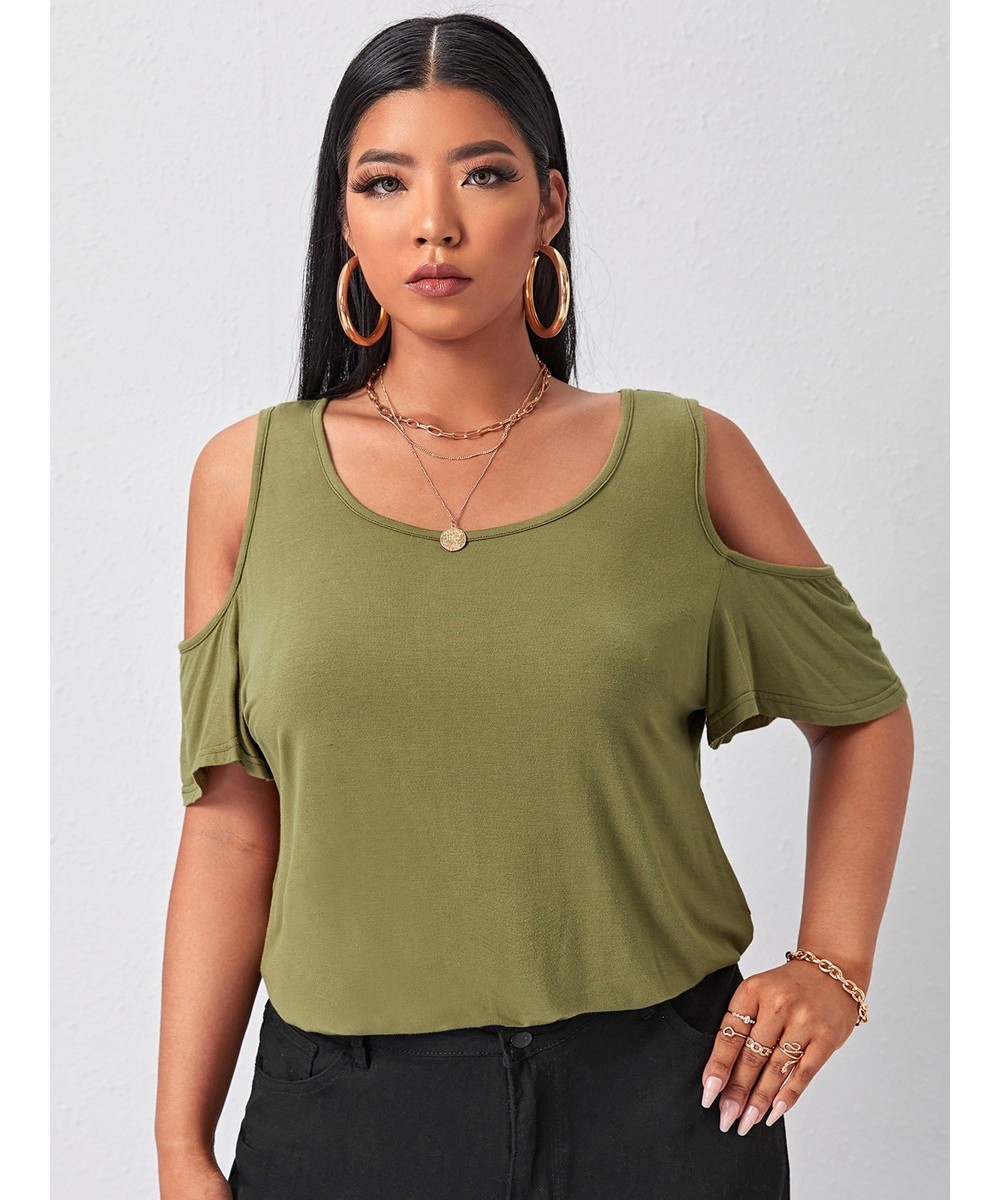 Plus Size Cold Shoulder Elegant Summer Top Women Short Flare Sleeve Off-shoulder Casual Blouse Large Size T-shirt Tee 7XL 8XL...