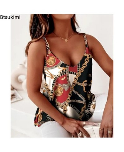 Women Summer Print Shirts All Match Basic Loose Sling Blouse Slim Fit Sleeveless Pullover Blusa Chain Straps Vest Tops Female...