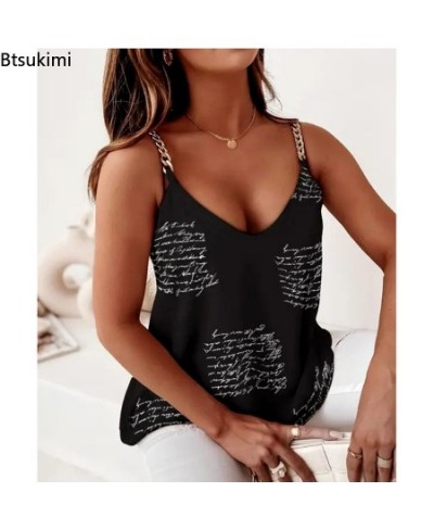 Women Summer Print Shirts All Match Basic Loose Sling Blouse Slim Fit Sleeveless Pullover Blusa Chain Straps Vest Tops Female...