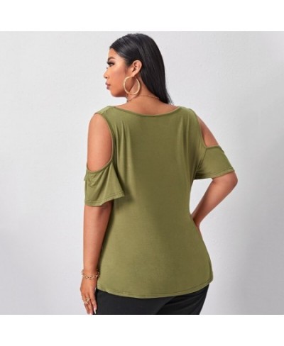 Plus Size Cold Shoulder Elegant Summer Top Women Short Flare Sleeve Off-shoulder Casual Blouse Large Size T-shirt Tee 7XL 8XL...