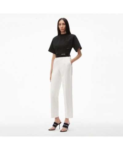 2023 Fashion European-American Style Side Zipper High Waist Letter Loose 9-point Casual Pants Women's Trousers Pure Cotton $9...