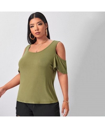 Plus Size Cold Shoulder Elegant Summer Top Women Short Flare Sleeve Off-shoulder Casual Blouse Large Size T-shirt Tee 7XL 8XL...