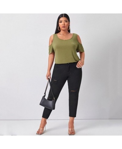 Plus Size Cold Shoulder Elegant Summer Top Women Short Flare Sleeve Off-shoulder Casual Blouse Large Size T-shirt Tee 7XL 8XL...