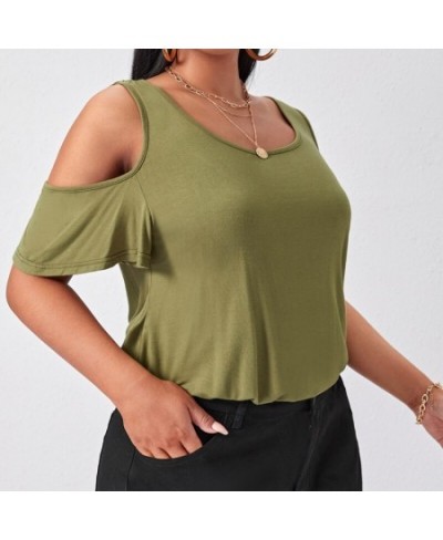 Plus Size Cold Shoulder Elegant Summer Top Women Short Flare Sleeve Off-shoulder Casual Blouse Large Size T-shirt Tee 7XL 8XL...