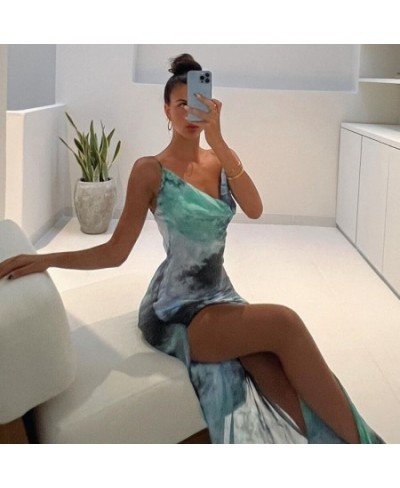 Mesh Print Maxi Dress Women Sexy See Through Backless Beach Dress Bodycon Spaghetti Strap Long Evening Party Dress Blue 2023 ...