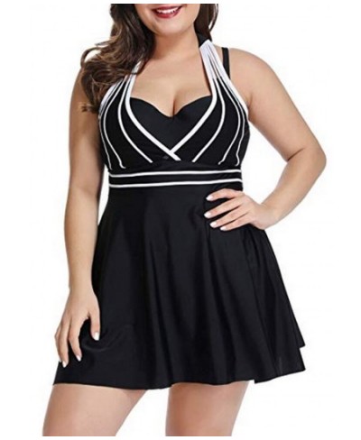 S-5XL Plus Size Two Piece Swimwear Women 2023 Sexy Halter Black Tankini Swimsuits with Shorts Beach Swim Wear Dress Bathing S...