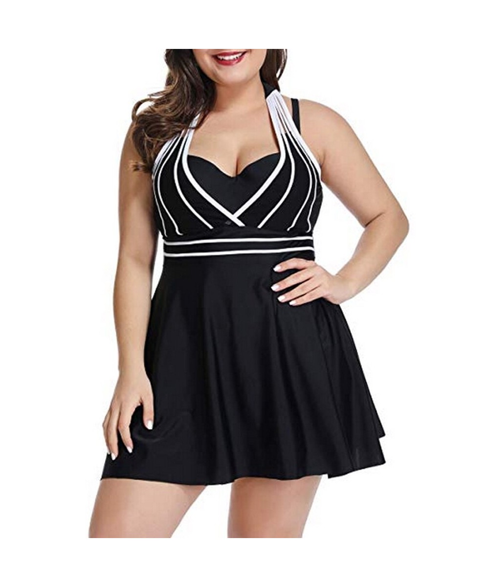 S-5XL Plus Size Two Piece Swimwear Women 2023 Sexy Halter Black Tankini Swimsuits with Shorts Beach Swim Wear Dress Bathing S...