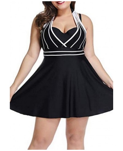 S-5XL Plus Size Two Piece Swimwear Women 2023 Sexy Halter Black Tankini Swimsuits with Shorts Beach Swim Wear Dress Bathing S...