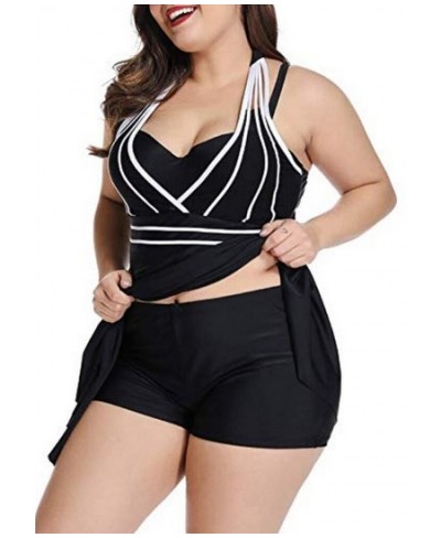 S-5XL Plus Size Two Piece Swimwear Women 2023 Sexy Halter Black Tankini Swimsuits with Shorts Beach Swim Wear Dress Bathing S...