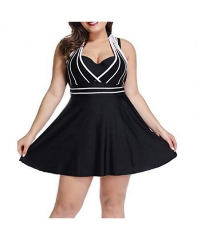 S-5XL Plus Size Two Piece Swimwear Women 2023 Sexy Halter Black Tankini Swimsuits with Shorts Beach Swim Wear Dress Bathing S...