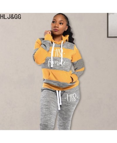 Casual Stripe PINK Letter Print Two Piece Sets Women Long Sleeve Hooded Top + Skinny Pants Tracksuits Winter 2pcs Outfits $49...