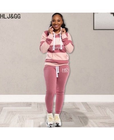 Casual Stripe PINK Letter Print Two Piece Sets Women Long Sleeve Hooded Top + Skinny Pants Tracksuits Winter 2pcs Outfits $49...