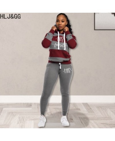 Casual Stripe PINK Letter Print Two Piece Sets Women Long Sleeve Hooded Top + Skinny Pants Tracksuits Winter 2pcs Outfits $49...