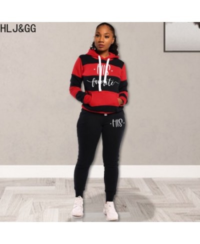 Casual Stripe PINK Letter Print Two Piece Sets Women Long Sleeve Hooded Top + Skinny Pants Tracksuits Winter 2pcs Outfits $49...