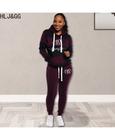 Casual Stripe PINK Letter Print Two Piece Sets Women Long Sleeve Hooded Top + Skinny Pants Tracksuits Winter 2pcs Outfits $49...