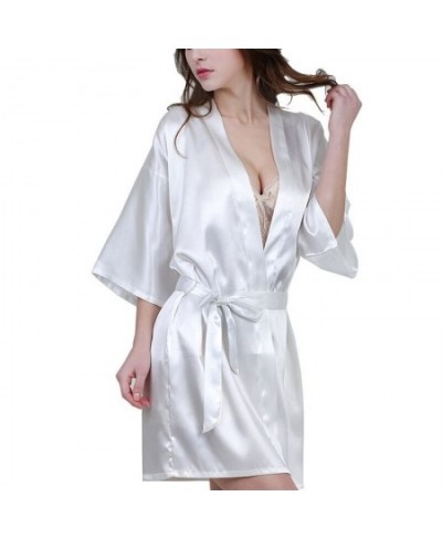 2022 Sexy Pajamas Women Silk Satin Kimono Robe Solid Color Bathrobe Bridesmaid Dressing Gown for Women Large Size Sleep Wear ...