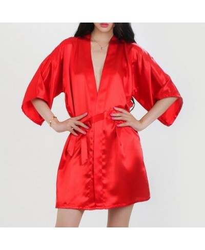 2022 Sexy Pajamas Women Silk Satin Kimono Robe Solid Color Bathrobe Bridesmaid Dressing Gown for Women Large Size Sleep Wear ...