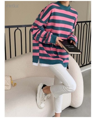 2023 Spring New Fashion Casual Fake Two Pieces Pullover O-Neck Sweatshirt Stripe Long Sleeve Sweatshirts Female A22VA016Q $10...