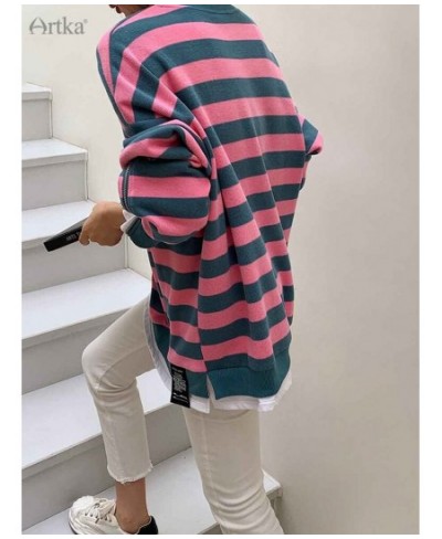 2023 Spring New Fashion Casual Fake Two Pieces Pullover O-Neck Sweatshirt Stripe Long Sleeve Sweatshirts Female A22VA016Q $10...