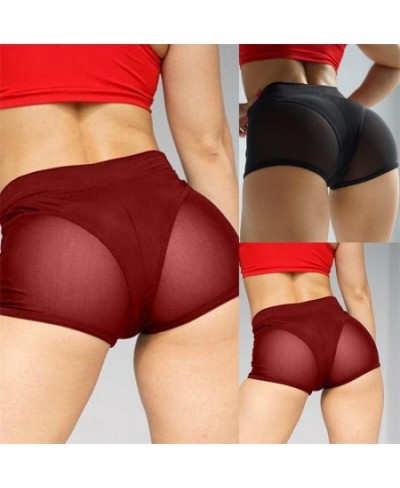 Women Sexy Shorts High Waist Workout Fitness Female Dance Shorts See-through Mesh Patchwork Mature Pole Dancing Clubwear $18....