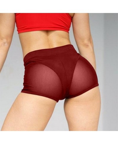 Women Sexy Shorts High Waist Workout Fitness Female Dance Shorts See-through Mesh Patchwork Mature Pole Dancing Clubwear $18....