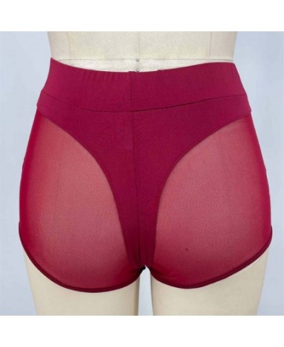 Women Sexy Shorts High Waist Workout Fitness Female Dance Shorts See-through Mesh Patchwork Mature Pole Dancing Clubwear $18....